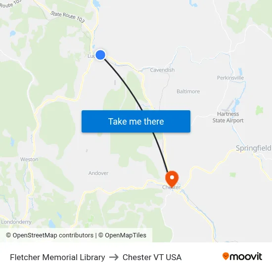 Fletcher Memorial Library to Chester VT USA map