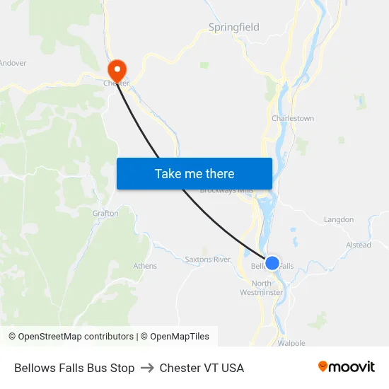 Bellows Falls Bus Stop to Chester VT USA map