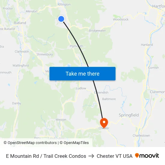 E Mountain Rd / Trail Creek Condos to Chester VT USA map
