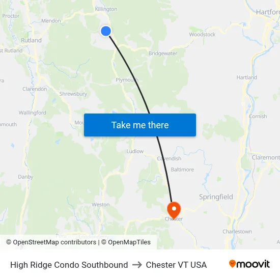 High Ridge Condo Southbound to Chester VT USA map