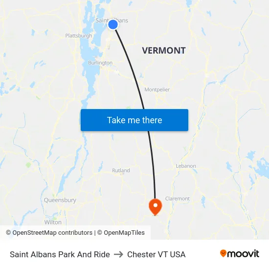 Saint Albans Park And Ride to Chester VT USA map