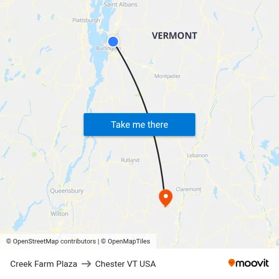 Creek Farm Plaza to Chester VT USA map
