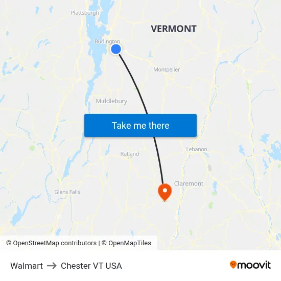 Walmart to Chester VT USA map