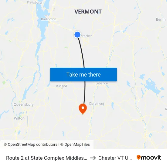 Route 2 at State Complex Middlesex to Chester VT USA map