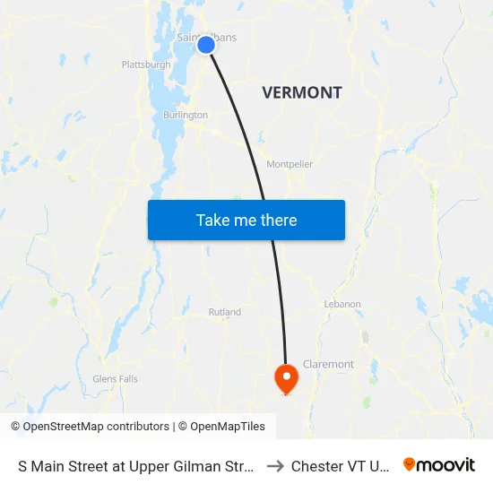 S Main Street at Upper Gilman Street to Chester VT USA map