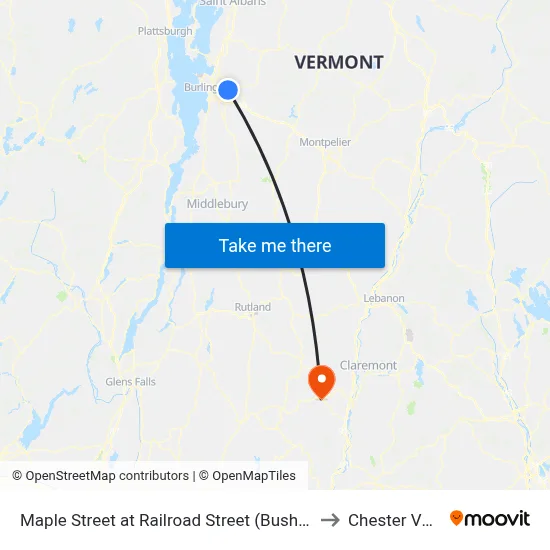Maple Street at Railroad Street (Bushey's Sunoco) to Chester VT USA map