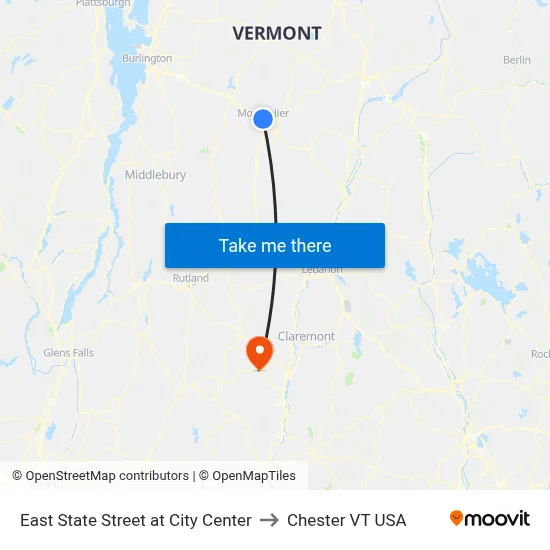 East State Street at City Center to Chester VT USA map