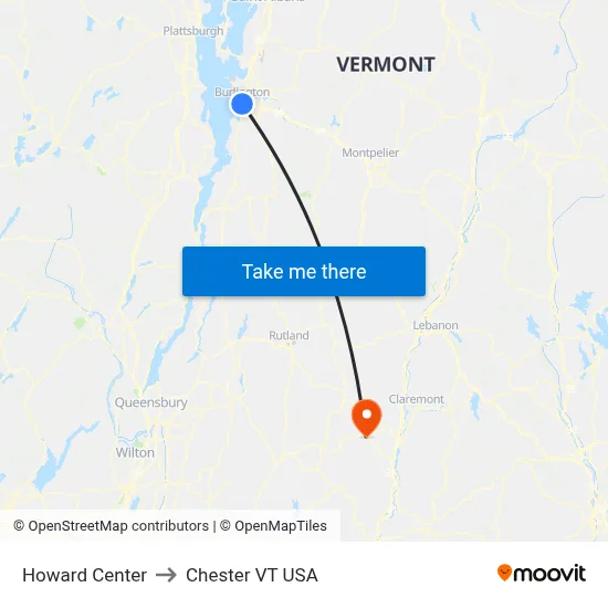 Howard Center to Chester VT USA map