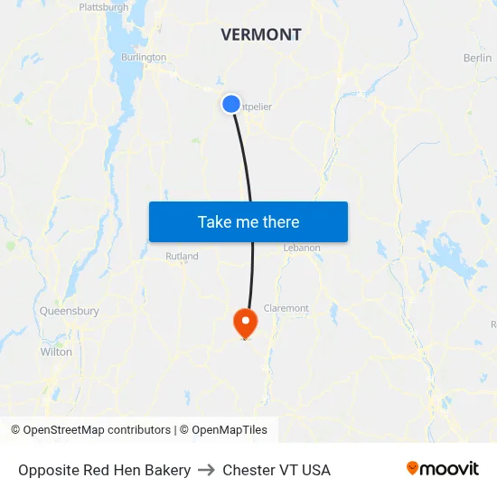 Opposite Red Hen Bakery to Chester VT USA map