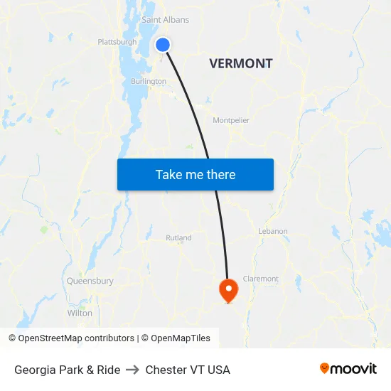 Georgia Park & Ride to Chester VT USA map