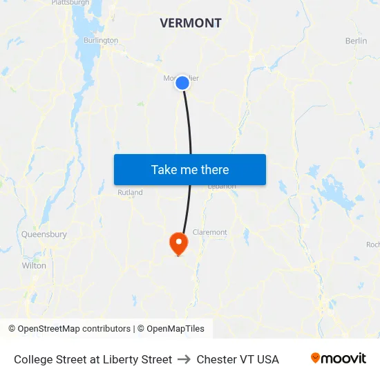 College Street at Liberty Street to Chester VT USA map