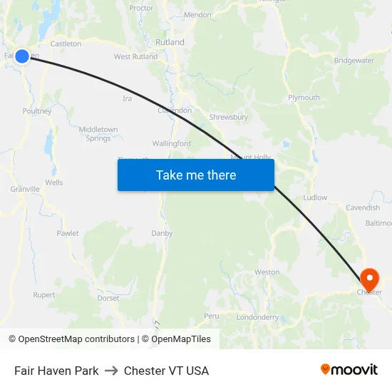 Fair Haven Park to Chester VT USA map