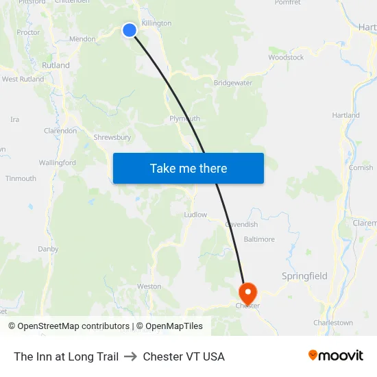 The Inn at Long Trail to Chester VT USA map