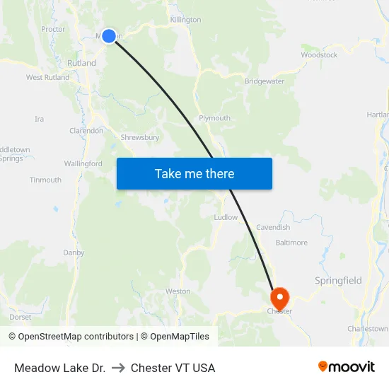 Meadow Lake Dr. to Chester VT USA map
