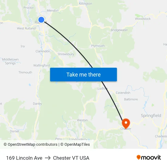 169 Lincoln Ave to Chester VT USA map