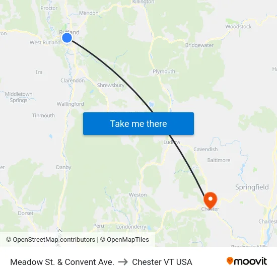 Meadow St. & Convent Ave. to Chester VT USA map