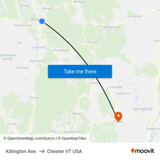 Killington Ave. to Chester VT USA map