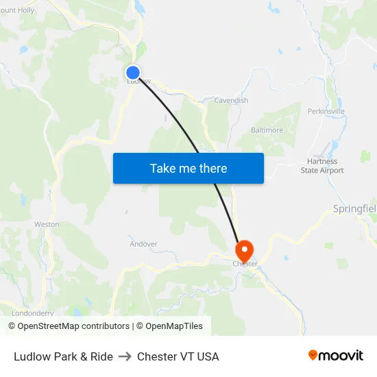 Ludlow Park & Ride to Chester VT USA map