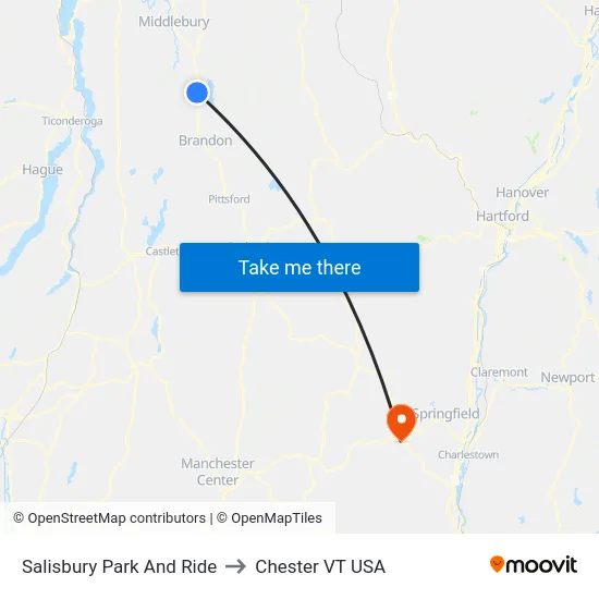 Salisbury Park And Ride to Chester VT USA map