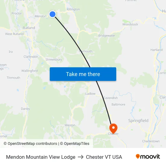 Mendon Mountain View Lodge to Chester VT USA map