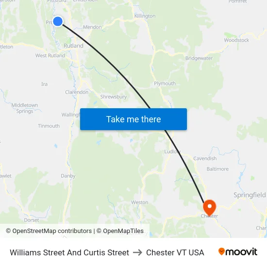 Williams Street And Curtis Street to Chester VT USA map