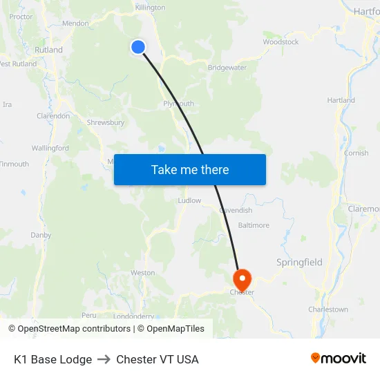 K1 Base Lodge to Chester VT USA map