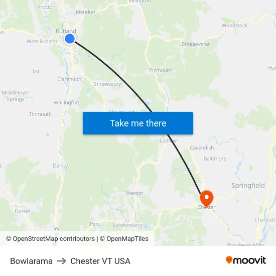 Bowlarama to Chester VT USA map
