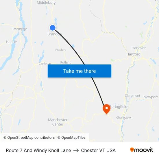 Route 7 And Windy Knoll Lane to Chester VT USA map