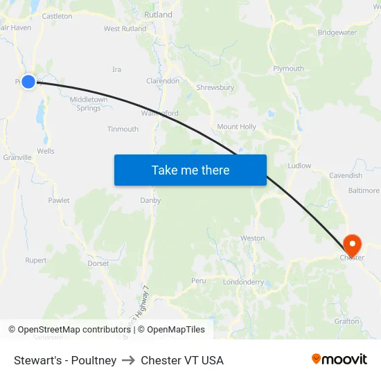 Stewart's - Poultney to Chester VT USA map