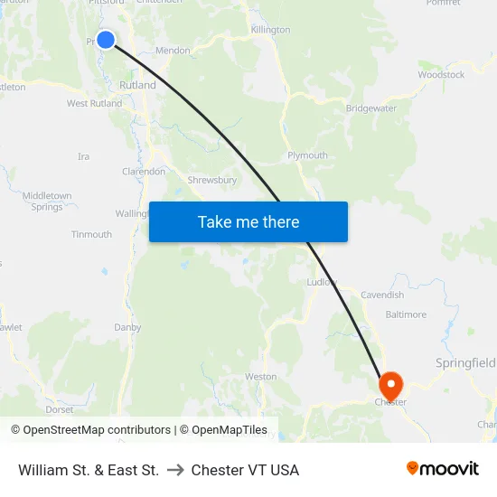 William St. & East St. to Chester VT USA map