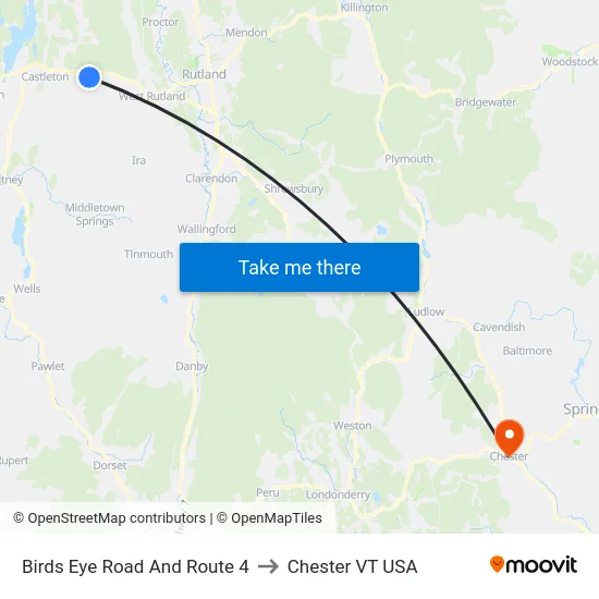 Birds Eye Road And Route 4 to Chester VT USA map