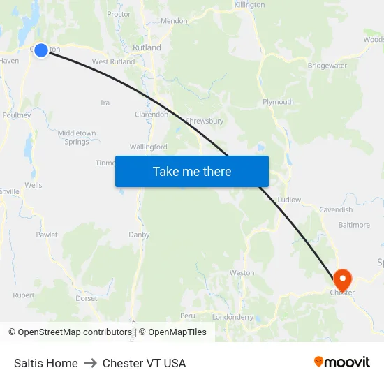 Saltis Home to Chester VT USA map