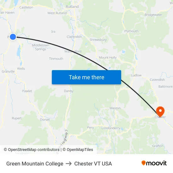Green Mountain College to Chester VT USA map