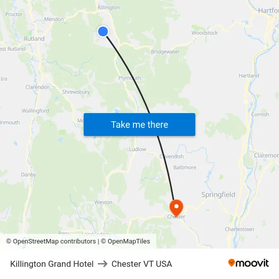 Killington Grand Hotel to Chester VT USA map
