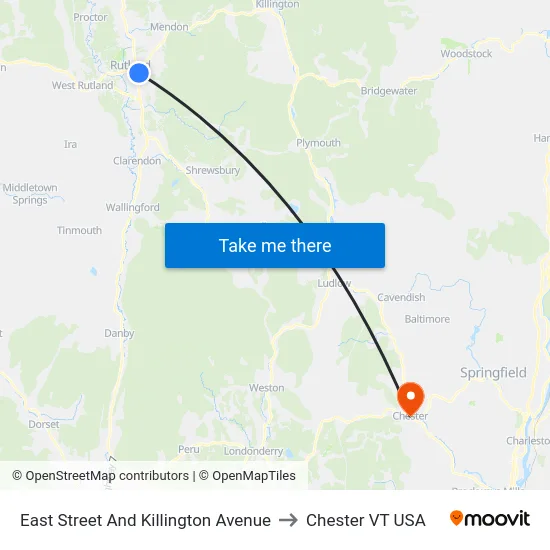 East Street And Killington Avenue to Chester VT USA map