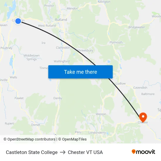 Castleton State College to Chester VT USA map