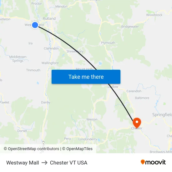 Westway Mall to Chester VT USA map