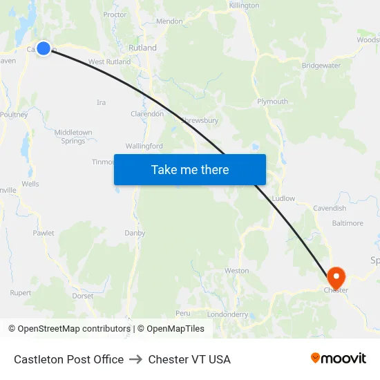 Castleton Post Office to Chester VT USA map