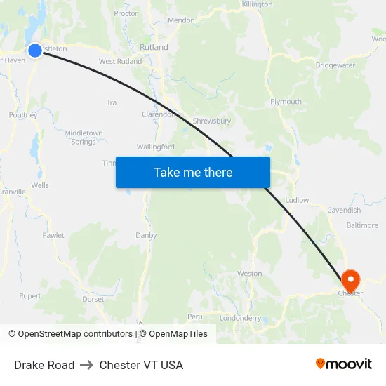Drake Road to Chester VT USA map