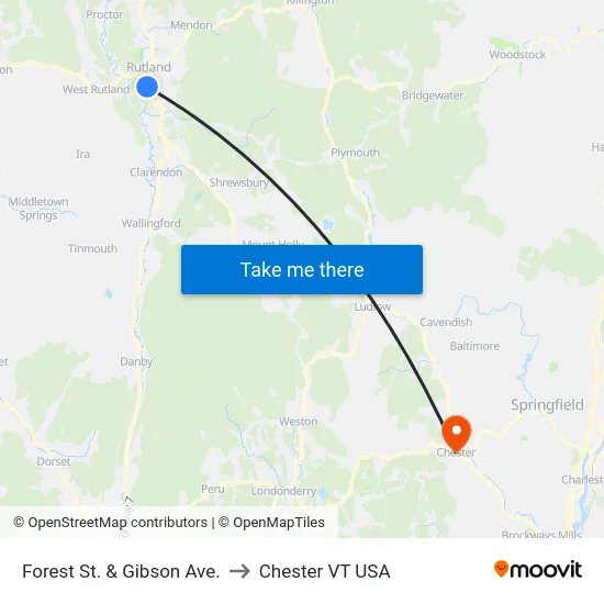 Forest St. & Gibson Ave. to Chester VT USA map