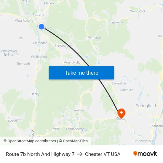 Route 7b North And Highway 7 to Chester VT USA map
