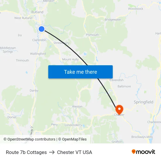 Route 7b Cottages to Chester VT USA map