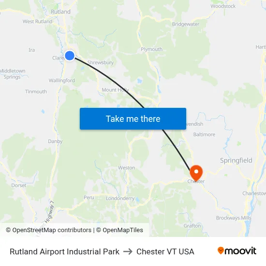 Rutland Airport Industrial Park to Chester VT USA map