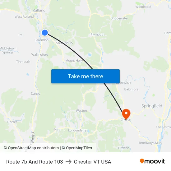 Route 7b And Route 103 to Chester VT USA map