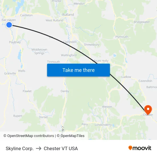 Skyline Corp. to Chester VT USA map