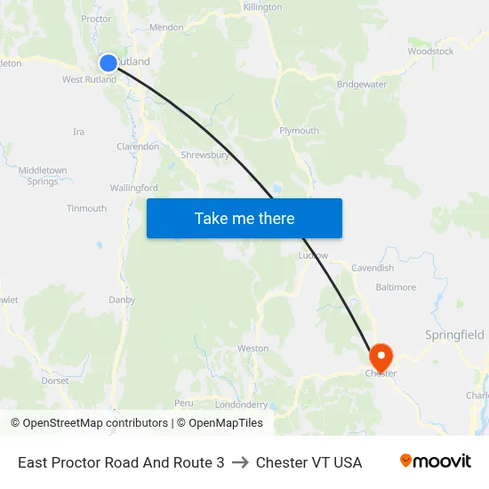 East Proctor Road And Route 3 to Chester VT USA map