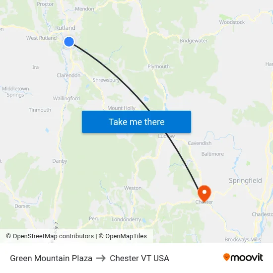 Green Mountain Plaza to Chester VT USA map
