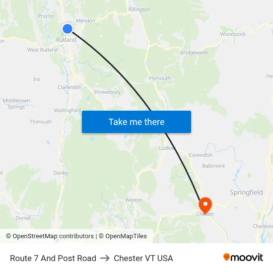 Route 7 And Post Road to Chester VT USA map