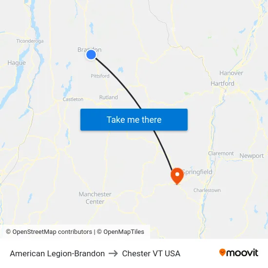 American Legion-Brandon to Chester VT USA map