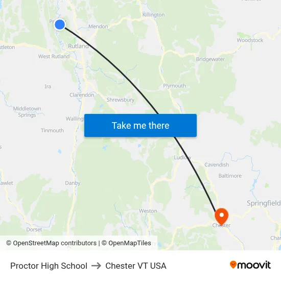 Proctor High School to Chester VT USA map